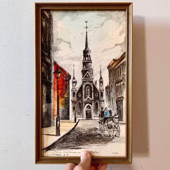Vintage ”Notre Dame Chapel” charcoal sketch style art 🖤 - Picture 1 of 4